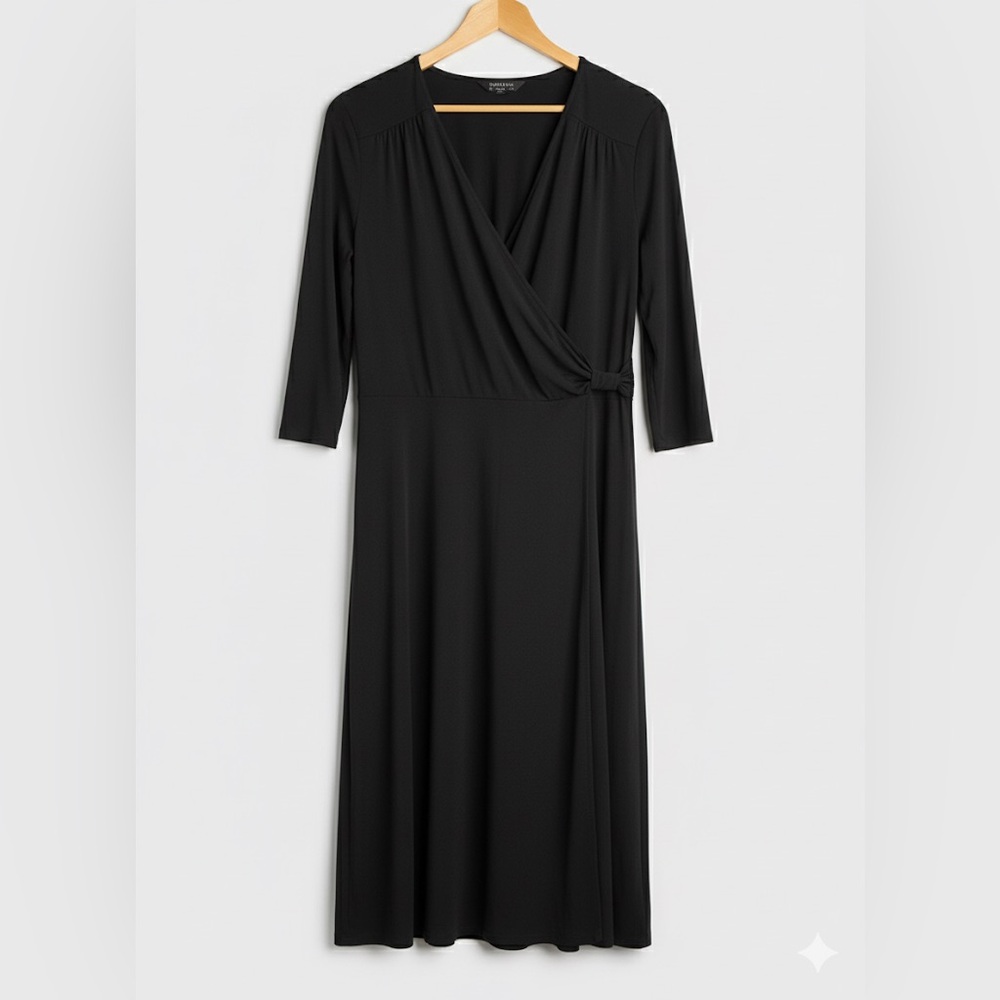 George Black Wrap Midi Dress – Size Large | 3/4 Sleeve Classic Fit